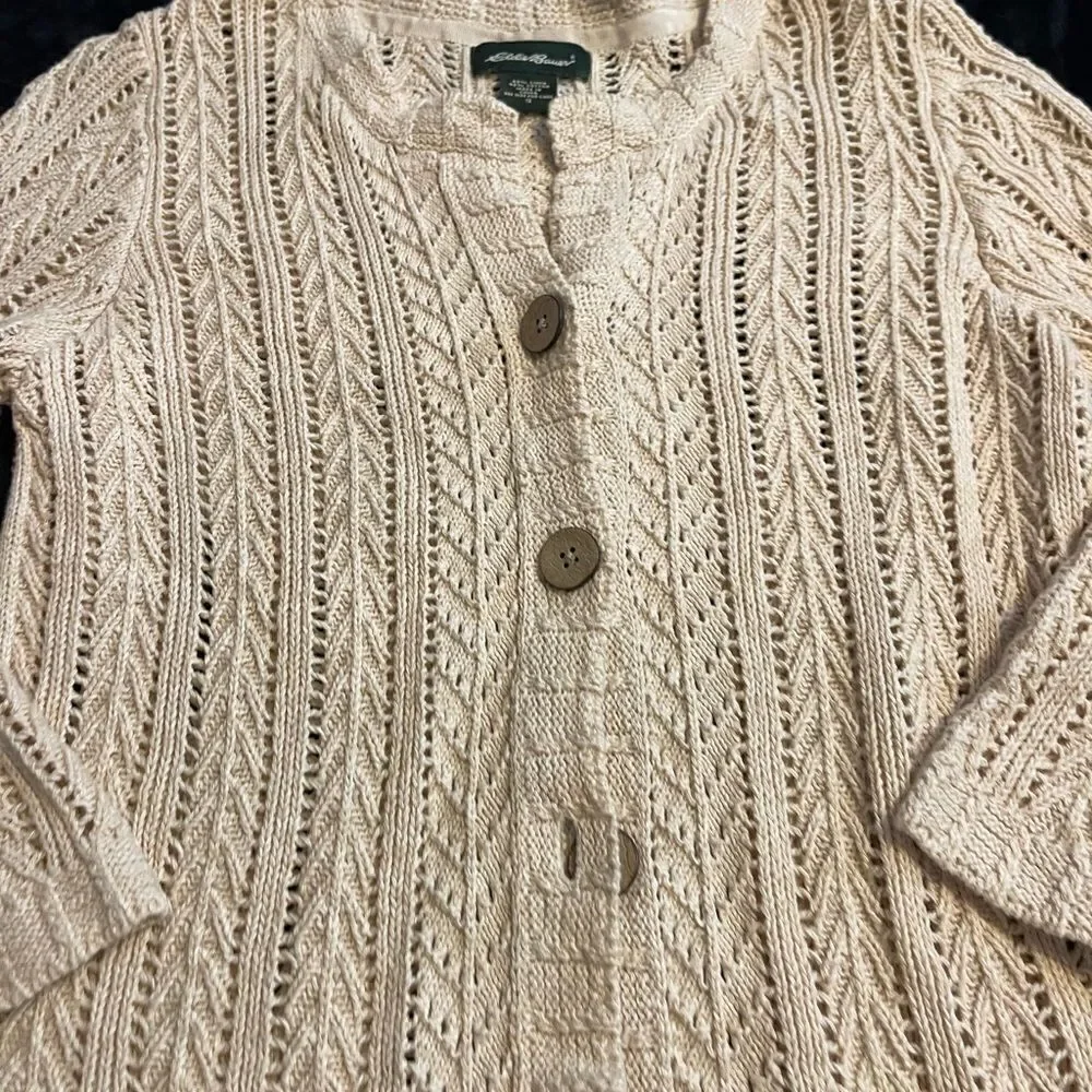 Eddie Bauer beige‎ cardigan sweater 55% linen, size small - Picture 14 of 15